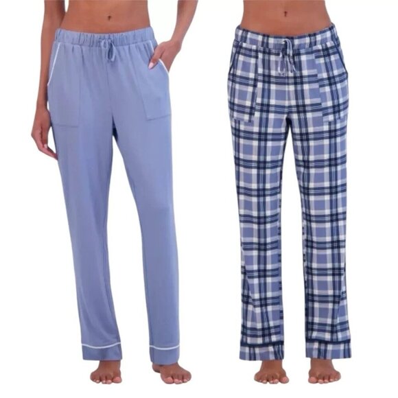 NEW Lucky Brand Women's M 2-Pack Straight Leg Lounge Pants With Drawstrings Blue - Picture 1 of 4